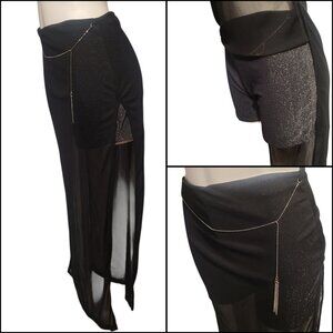Vintage abiz Glitter Hot Pants W/ Sheer Slit Skirt Overlay Waist Chain Sz Large